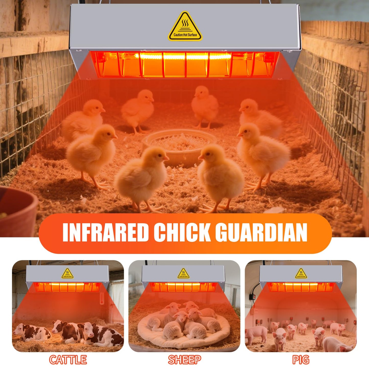 FRYPLS Chicken Coop Heat Lamp,400W High-Power Adjustable Chicks House Brooder Heater Warmer Lamp for Supplies Livestock,Heats Faster,Stays Hotter Longer (L9xW6xH2 inch)