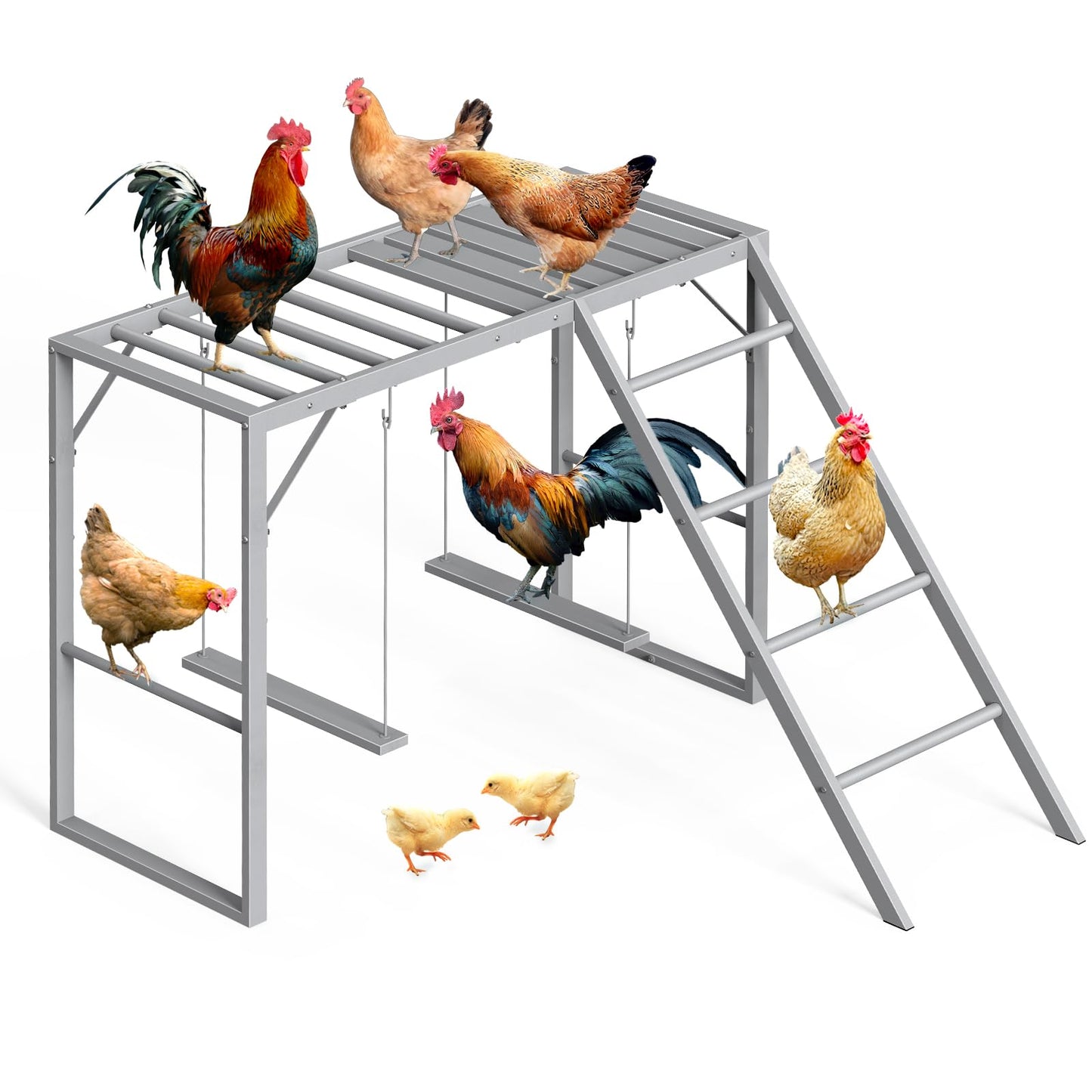 Chicken Perch with Swing Set, Roosting Bars for Chickens in Coop for Pet Chickens' Health and Happiness, Metal Chicken Toys Accessories for Backyard Farms, Light Gray
