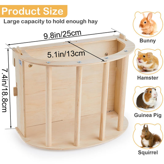 Guinea Pig Hay Feeder Wooden Rabbit Hay Feeder Big Volume Bunny Hay Holder Hanging Hay Rack with Instructions Guinea Pig Cages Accessories for Chinchilla and Ferret, Rabbit Cage Accessories