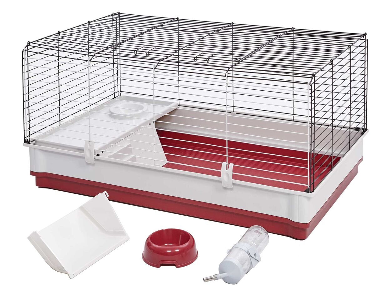MidWest Homes for Pets 158 Wabbitat Deluxe Rabbit Home, Rabbit Cage, 39.5 L x 23.75 W x 19.75 H Inch, Maroon/White