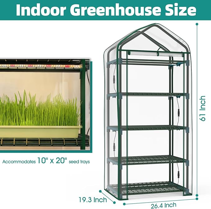 Indoor Greenhouse with Grow Lights 4 Tier Greenhouse with 4 Full Spectrum Plant Grow Lights for Early Spring Seed Germination and Indoor Growing