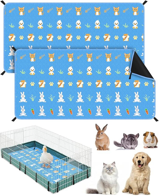 Bissap 2 Packs Guinea Pig Cage Liners, 48''X24'' Washable Guinea Pig Pee Pads Non Slip Reusable Fast and Super Absorbent Bedding for Small Animals Rabbit Hamster Chinchillas Rat - Blue