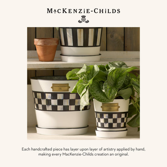 MACKENZIE-CHILDS Galvanized Flowerpots and Saucers, Set of 3, Black-and-White Spectator