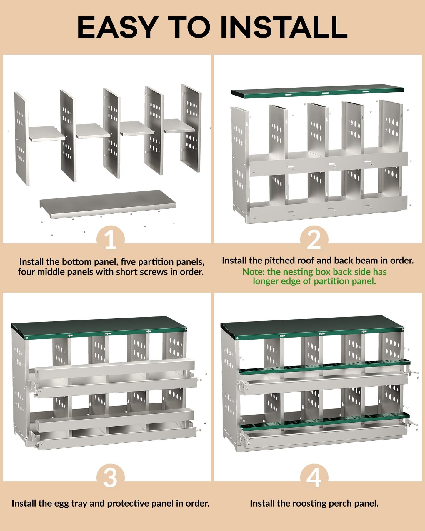 GarveeLife Wall-mountable Roll Away Metal Chicken Nesting Box for Laying Eggs, Rustproof Chicken Laying Boxes for Hens, Ventilated with Perch, Waterproof, 8 Compartments, Green