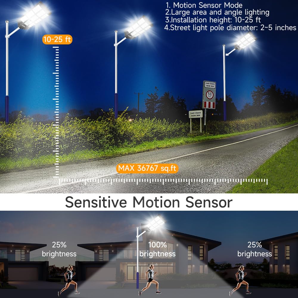 24000W Solar Street Lights Outdoor, 24000 Lumens Dusk to Dawn Motion Sensor Security Flood Light with Remote Control, Wireless, Waterproof, Perfect for Garden,Yard, Street, Parking lot 2 Pack