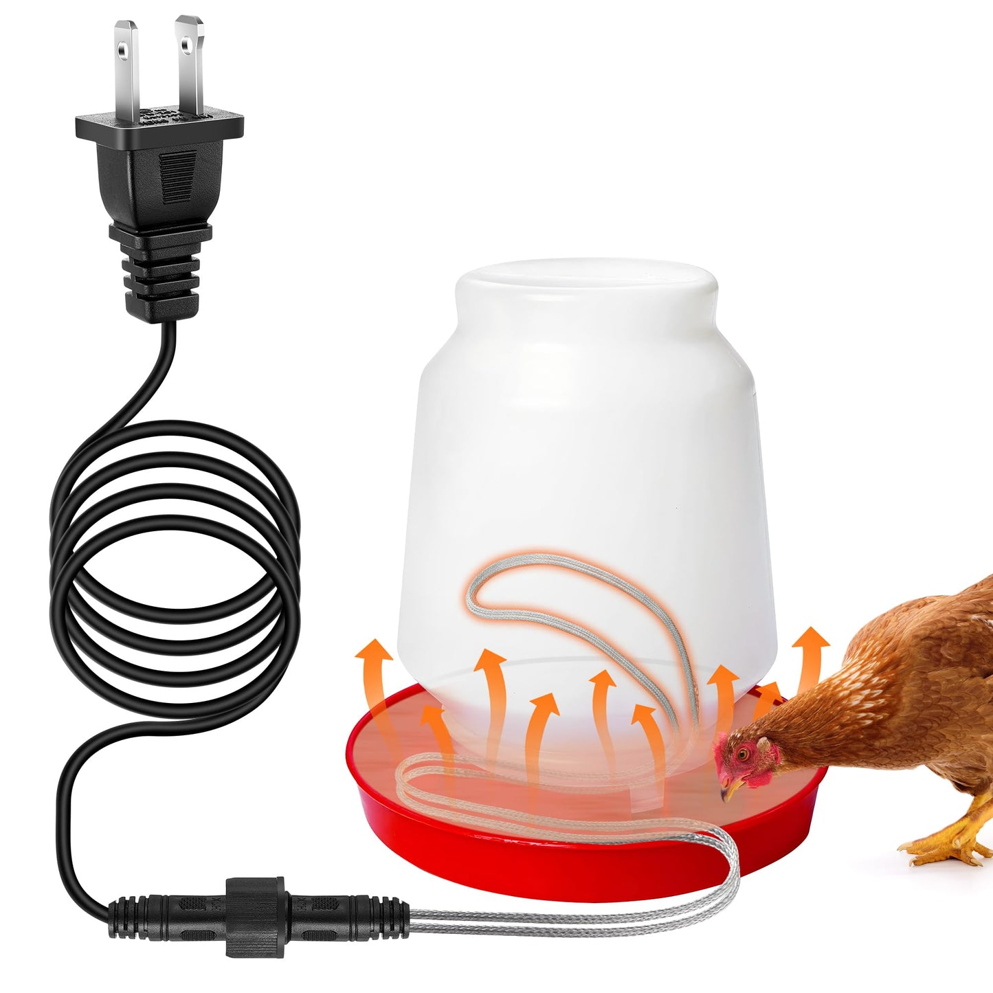 Saillong Chickens Water Heater Cord, Heated Chicken Waterer for Winter, Freeze Proof Heated Waterer for Poultry, Small Animals (Rabbits, Guinea Pigs, etc.), Prevent Water Freezing in Drinkers (1 Pack)