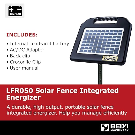 Solar Electric Fence Charger - 0.65 Joules 35 Mile Range Portable Solar Powered Electric Fence Charger, Integrated Machine for Livestock and Garden Protection