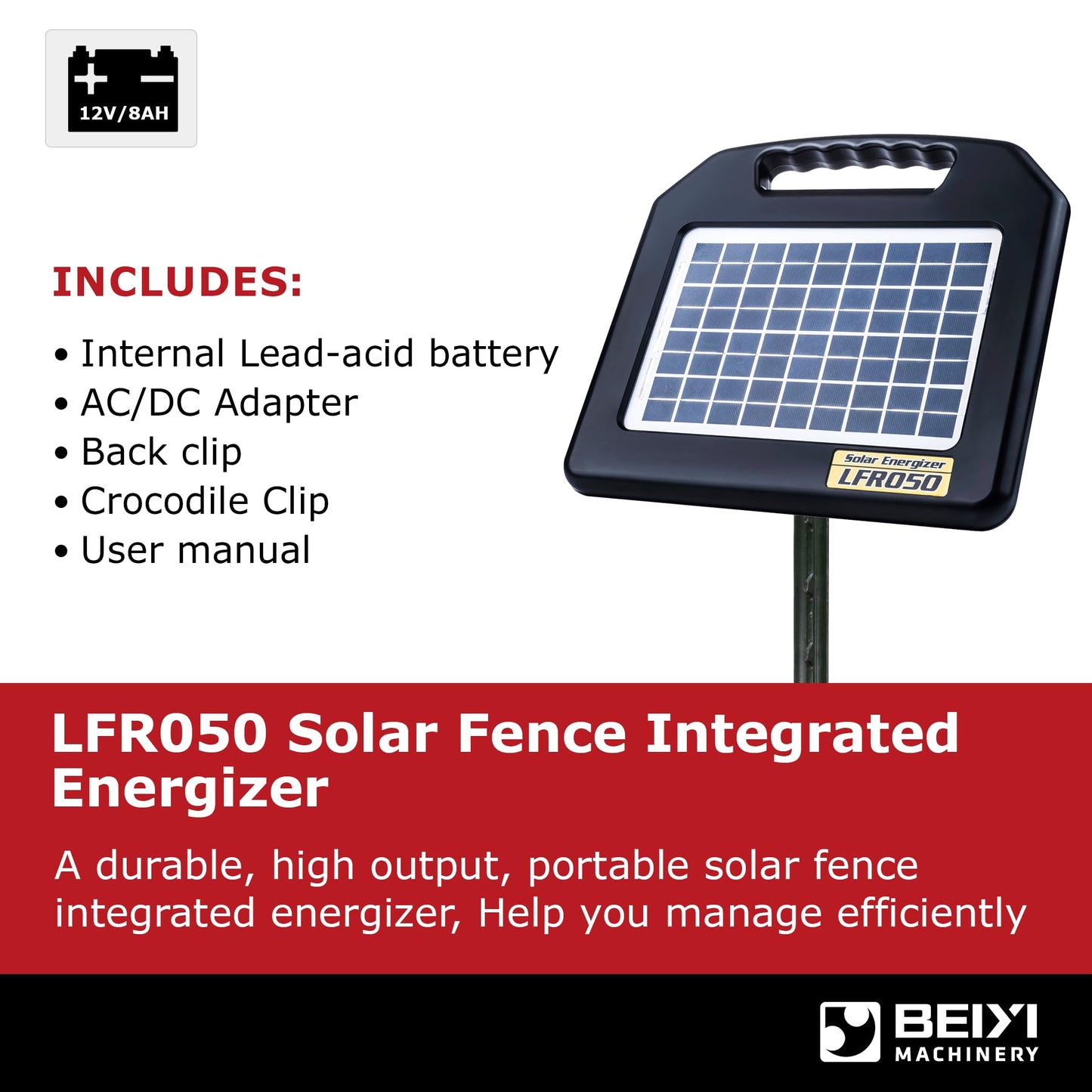 Solar Electric Fence Charger - 0.65 Joules 35 Mile Range Portable Solar Powered Electric Fence Charger, Integrated Machine for Livestock and Garden Protection