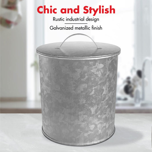 Amici Home Newport Galvanized Metal Canister | Dry Food Storage Container | Airtight Lid | 156 Ounce Capacity | Farmhouse Décor | Rustic Metal Canister for Kitchen Countertop (Silver)