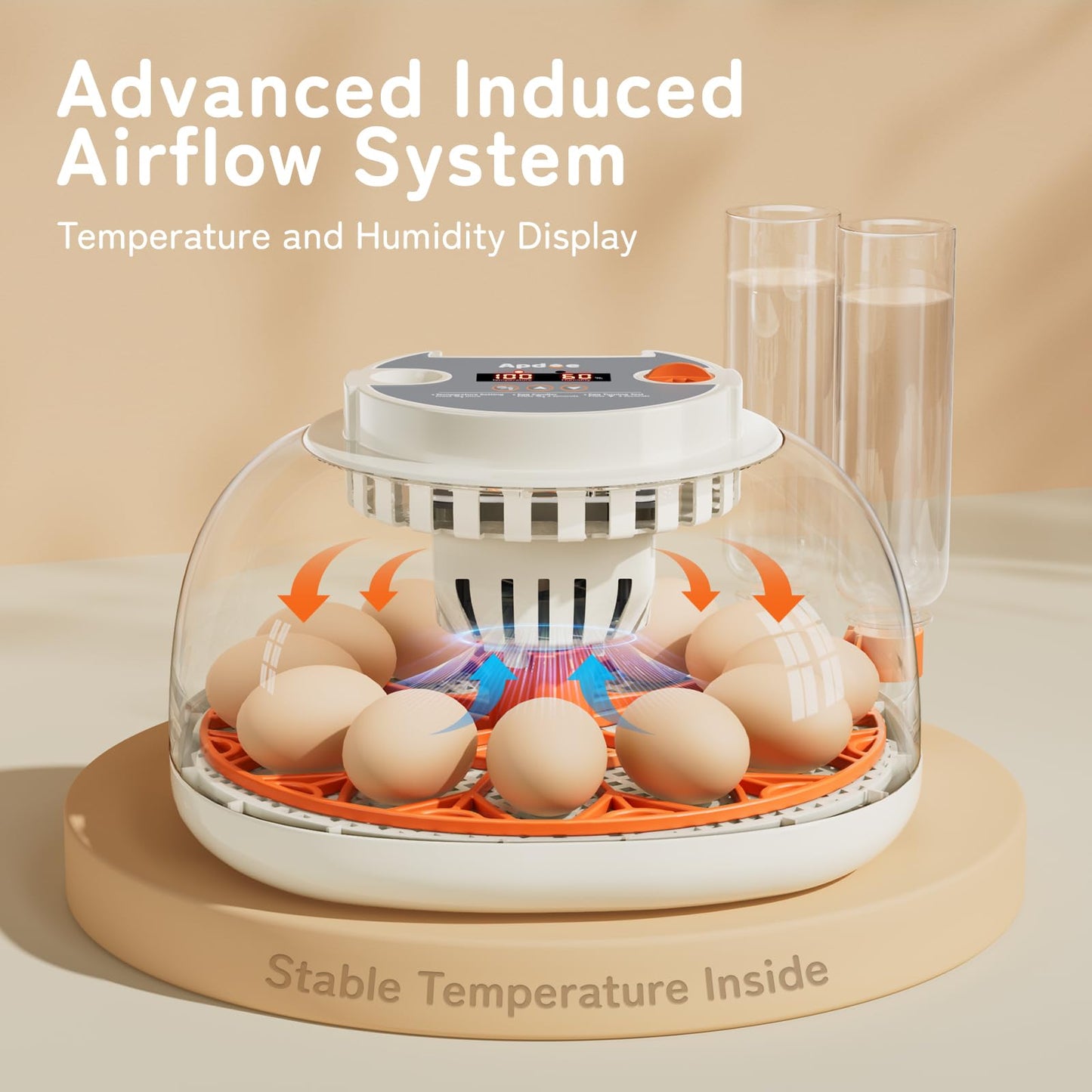 Egg Incubator with Temperature and Humidity Control, Automatic Egg Turner, Egg Candler, External Water Bottle Refill, Air Vent, 360° Clear View, Hatching Chicken Duck Quail Bird, APDOE HatchPro 12