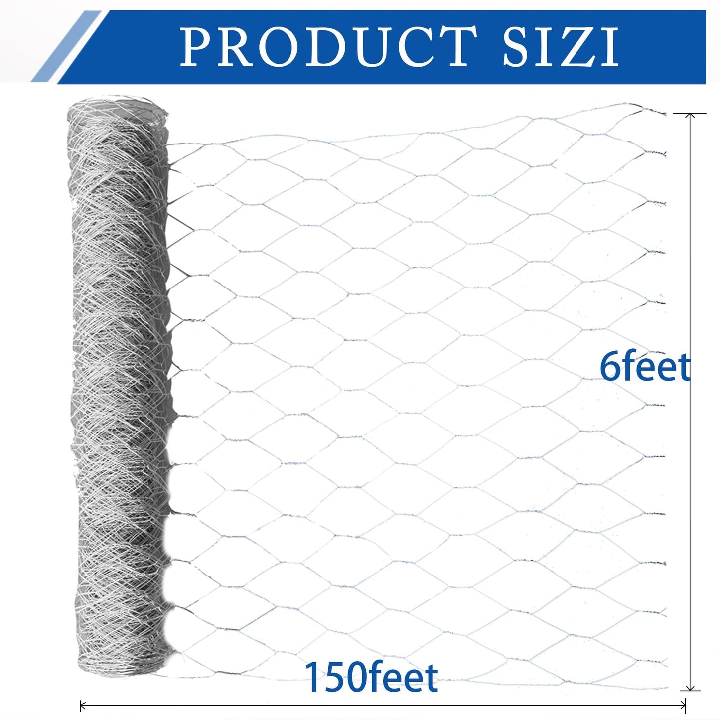 WFLNHB Hexagonal Chicken Wire Poultry Netting Galvanized Mesh Garden Fence Barrier Fence Mesh Roll 6Feet x 150Feet
