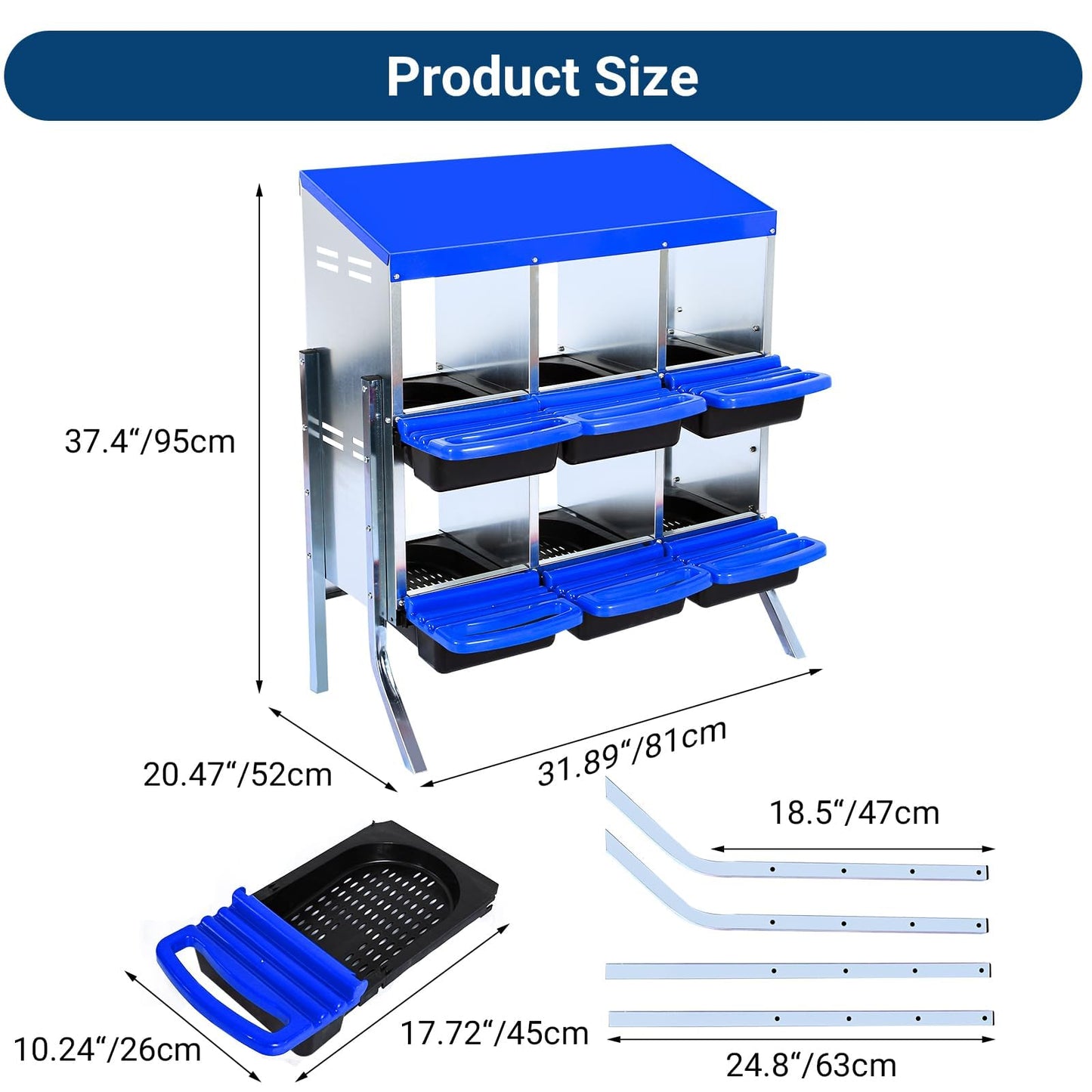 Chicken Nesting Box, 6 Hole 2 Layer Hen Nest Boxes with Legs, Roll Away Eggs Laying Boxes,Cleanable Pull Out Hen Roosting Boxes