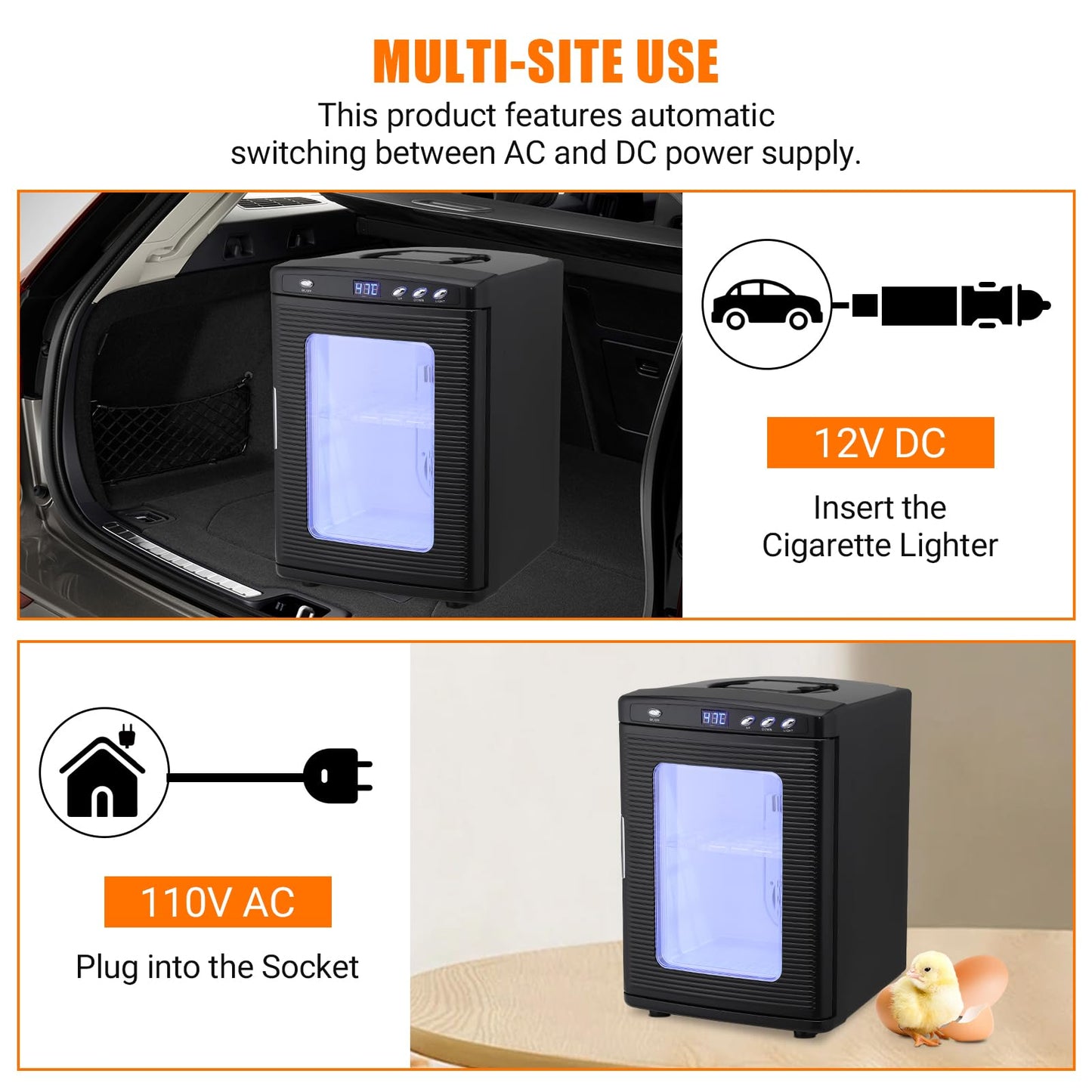 25L Reptile Incubator for Hatching Eggs - Portable Scientific Laboratory Incubator, Temperature Controlled 10°C-60°C for Small Reptiles, Cooling and Heating Digital Incubator, 12V/110V Black