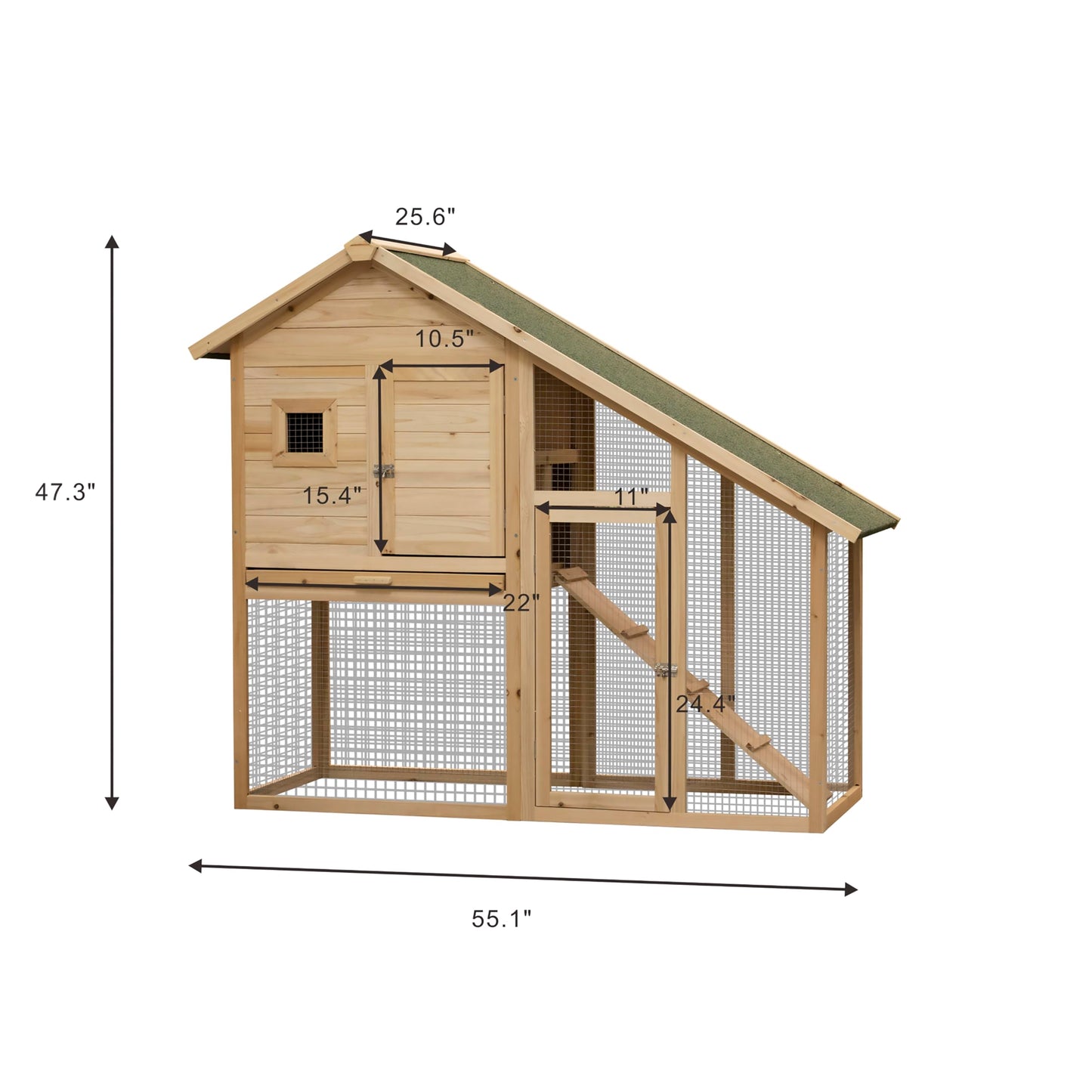 SPOFLYINN 5" 2-Tier Outdoor Wooden Rabbit Hutch with Ramp Waterproof Roof Removable Tray Rabbit Cages for Rabbits Chicken Guinea Pigs Natural