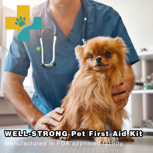 WELL-STRONG Pet First Aid Kit - Vet-Approved Survival Essentials for Dogs & Cats | Immediate Care Emergency Supplies with Trauma Pad, Tweezers & Bandages | Compact Travel Kit for Home, Camping, Car