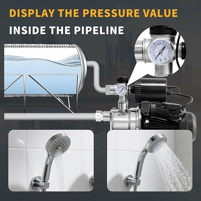 3/4 HP Water Pressure Booster Pump for House, Shallow Well Pump with Pressure Tank, Stainless Steel 1050 GPH 110V Auto On/Off Water Booster Pump, Irrigation Garden Sprinkler Pump for Home