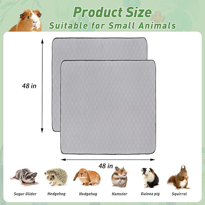Guinea Pig Cage Liners, 2 Pack 48'' X 48'' Washable Guinea Pig Pee Pads, Non Slip Reusable Super Absorbent Guinea Pig Training Mat Bedding Fleece for Small Animals Hamster Rabbit Chinchilla Rat