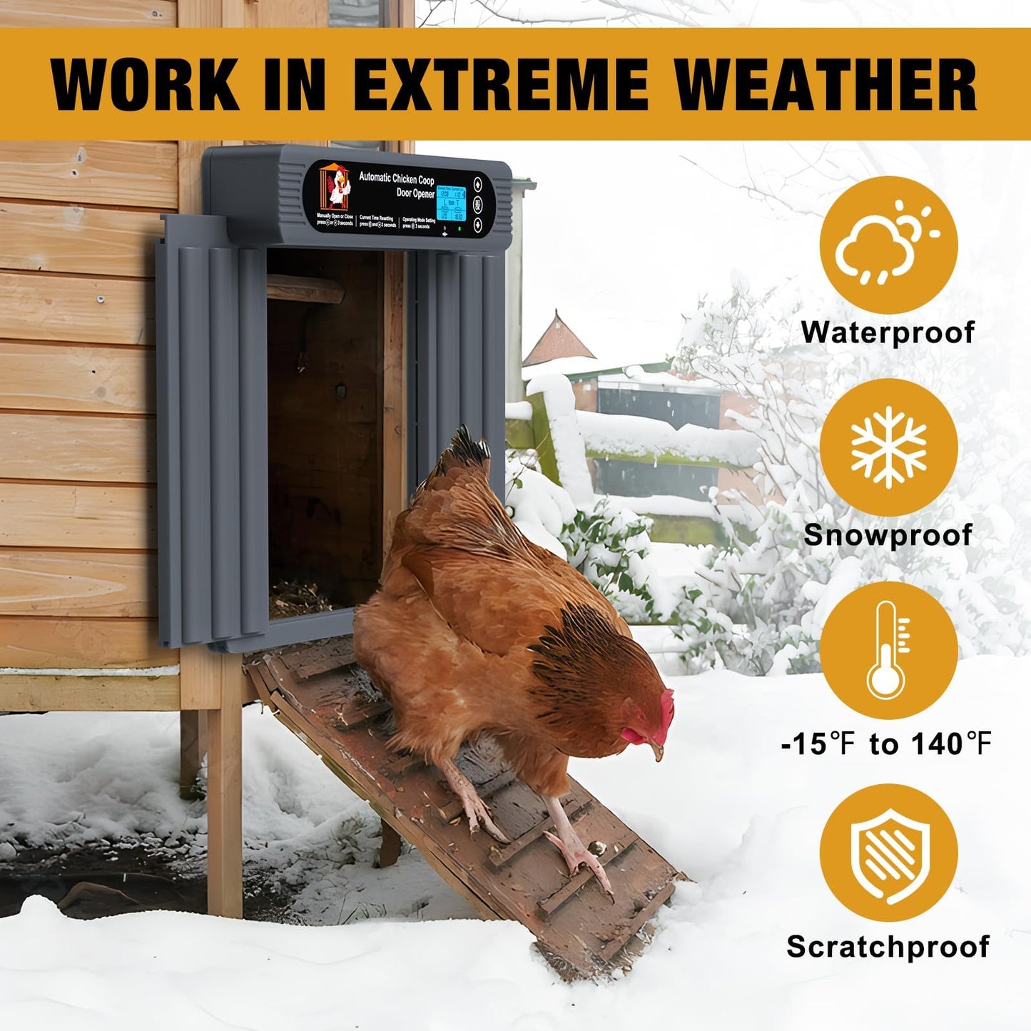 GROPOW Automatic Chicken Coop Door, Anti-Pinch Protection, Extra Large Size, Programmable Timer & Light Sensor Modes, LCD Display, Solar Powered Auto Chicken Door Opener with Remote Control
