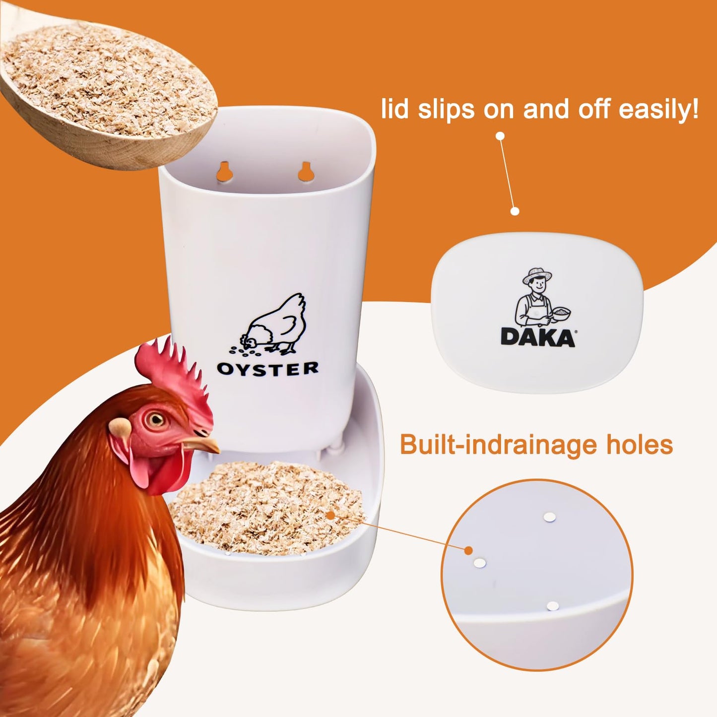 Chicken Oyster Shell Feeder and Grit Feeder Crushed Eggshells Chicken Feeder Chicken coop Accessories Automatic Chicken Feeder
