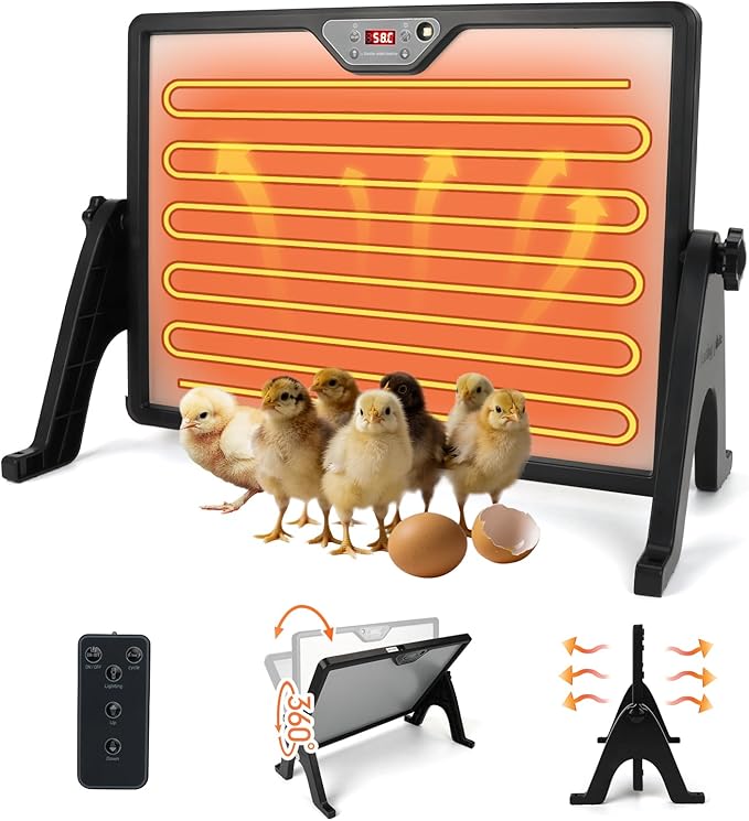 Chicken Brooder Heater with Stand, 180W Chicken Coop Heater with Temperature Control Display and Remote Control, Heat Plater for Chicks Young Poultry, Black Frame
