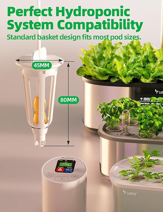 LetPot EC & Temperature Meter with APP and Water Pump Multi-Layer Electroplated Probe, Water Shortage Reminder, Conductivity Meter for Hydroponic System and Indoor Plant Grow (with Pump)