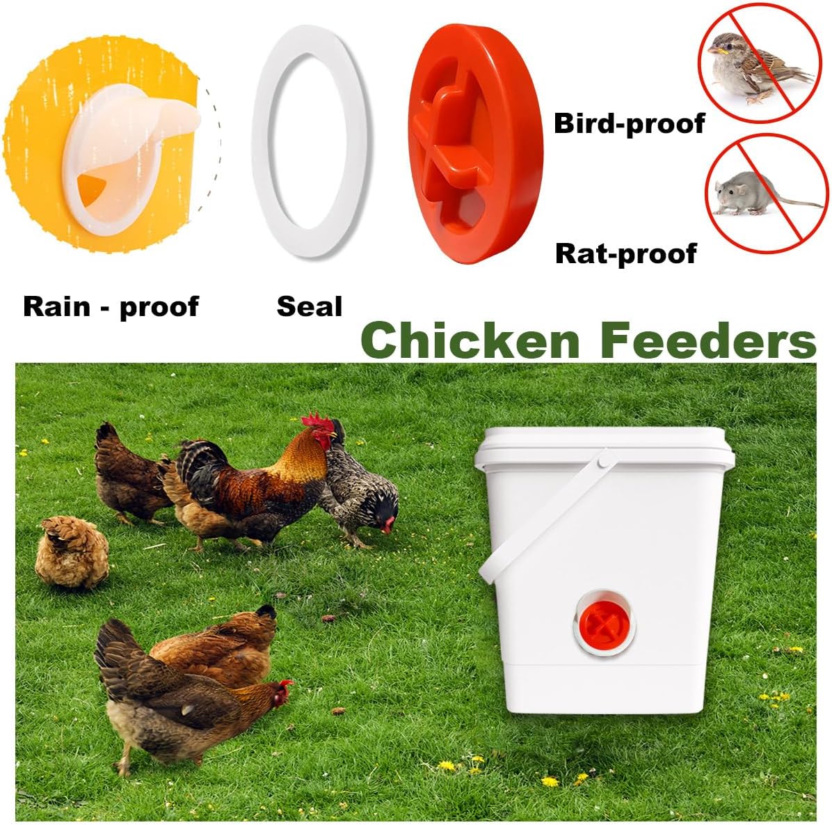 SuSuHan 10 PCS Chicken Feeder Port DIY Automatic Chicken Feeder, Poultry Feeder, No Waste, Rat-Proof, Waterproof