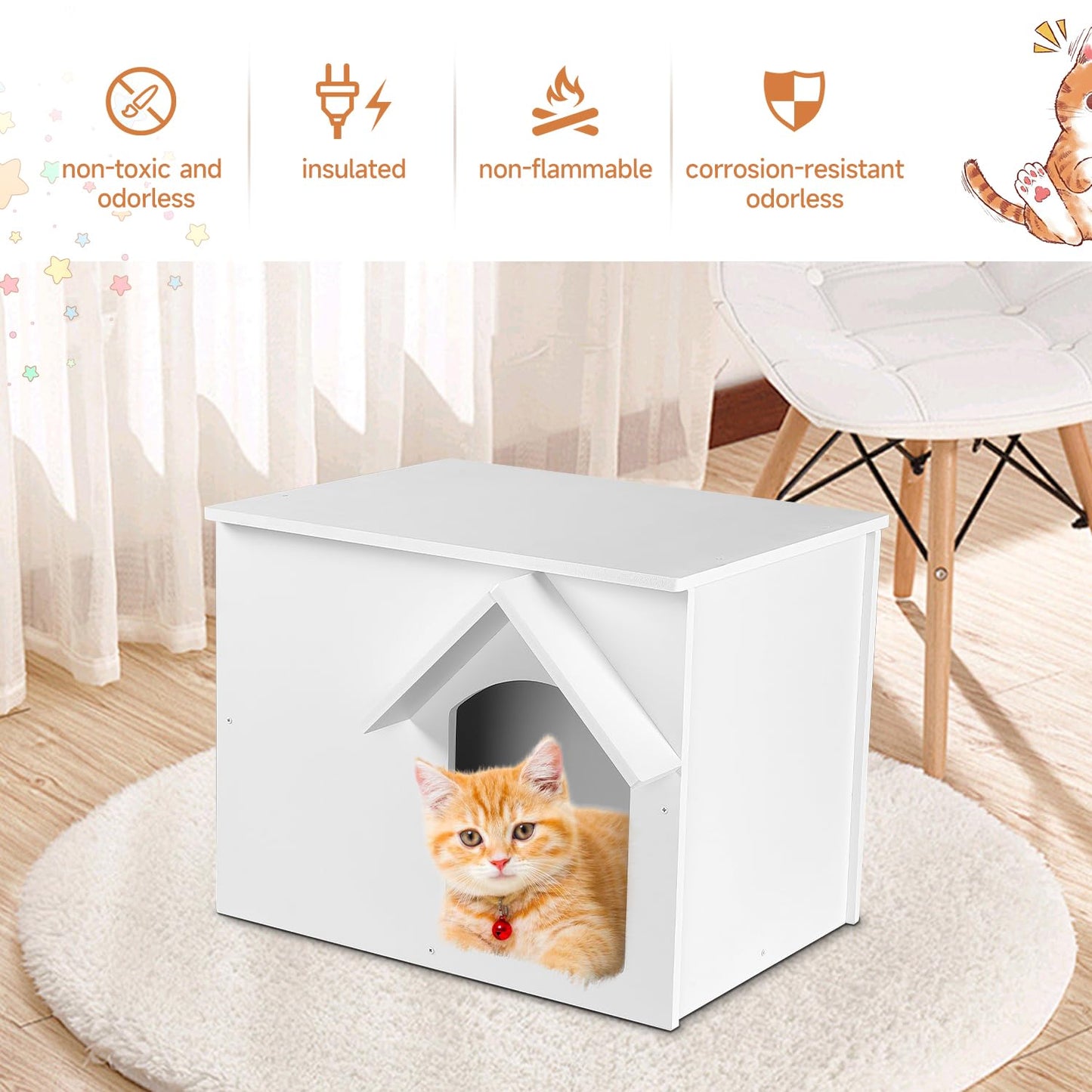 EARTHSON Outdoor Cat House, Feral Cat Shelter, Stray Cat Condo Waterproof and Insulated cat House with Escape Door