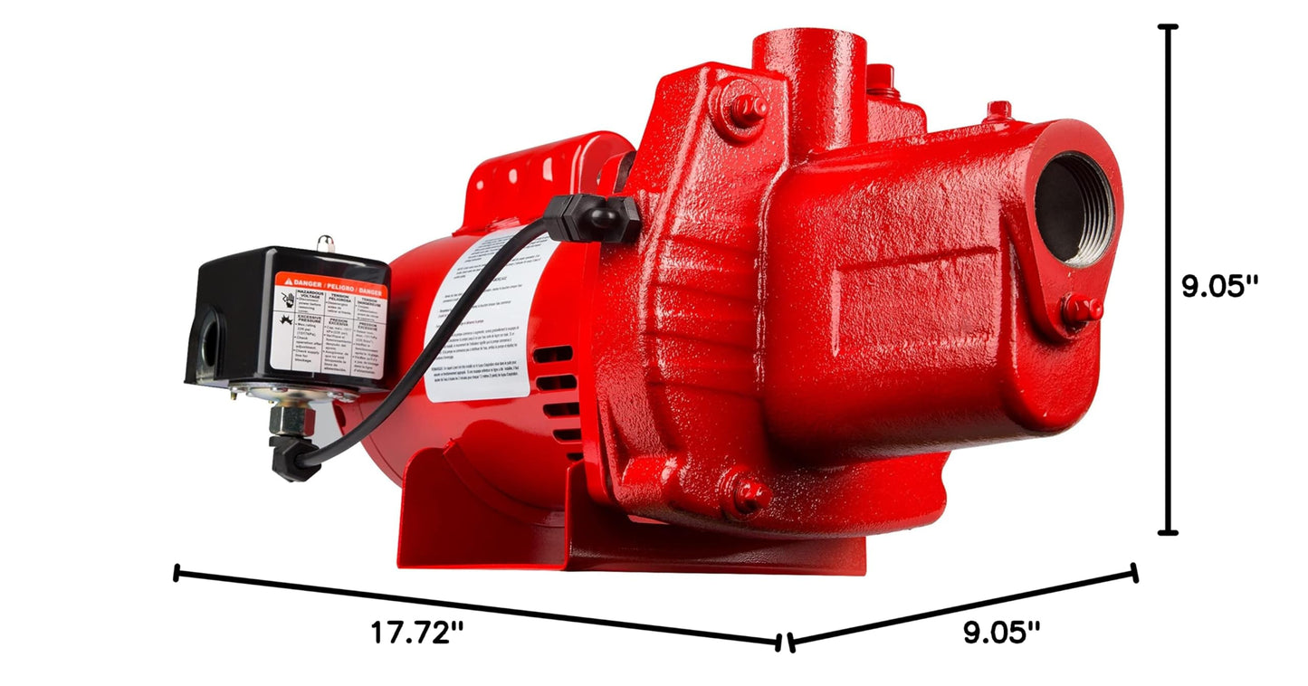 Red Lion RJS-75-PREM 3/4 HP, 16 GPM, 115/230 Volt, Premium Cast Iron Shallow Well Jet Pump, Red, 602207