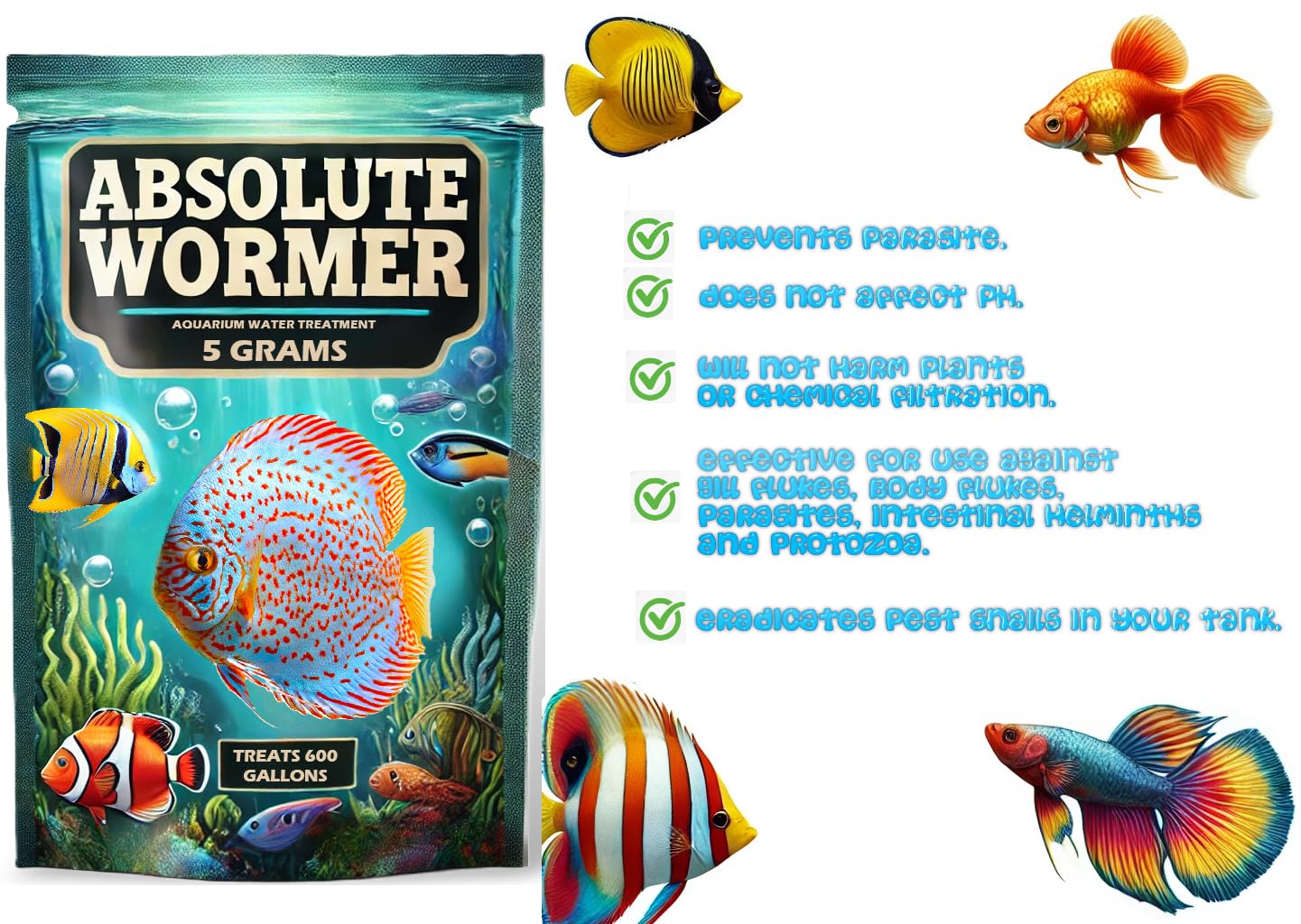 Wormer Plus - Anti-Parasitic Fish Medication - Flubendazole for Fish with parasites and Flukes (10 Grams)