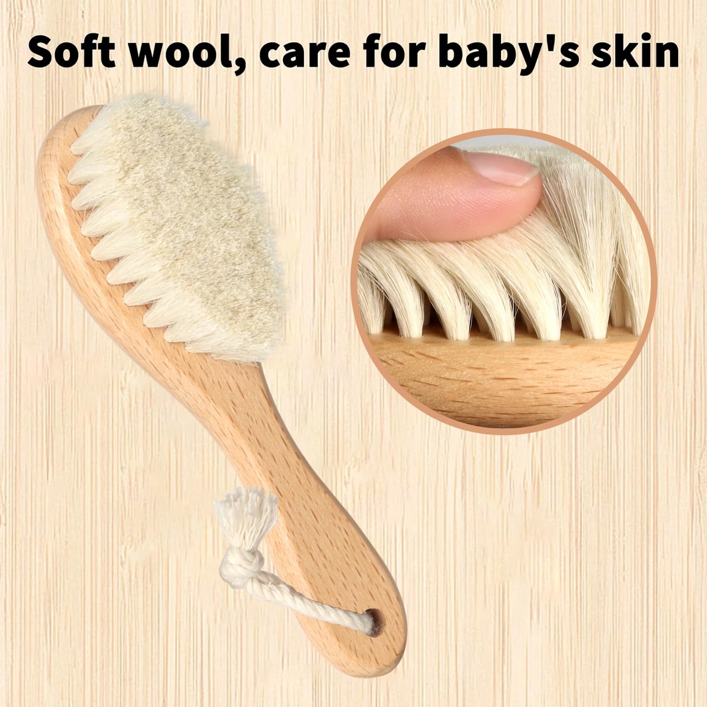 Esonto Baby Hair Care Kit, 5 in 1 Wooden Natural Goat Bristles Brush Cradle Cap Comb Baby Grooming Kit for Newborns Toddlers Boys Girls Gift