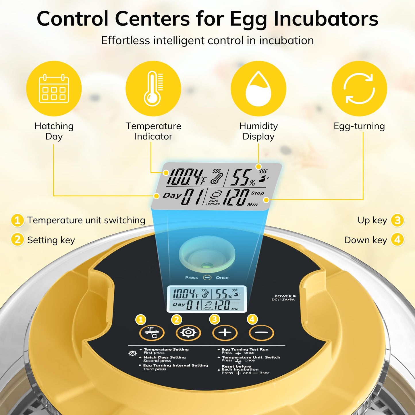 18 Egg Incubator with Automatic Egg Turning and Humidity Control, Chicken Incubator for Hatching Eggs with Temperature Display, Auto Record, Egg Candler, Extra 2 Water Bottles & 2 Egg Trays