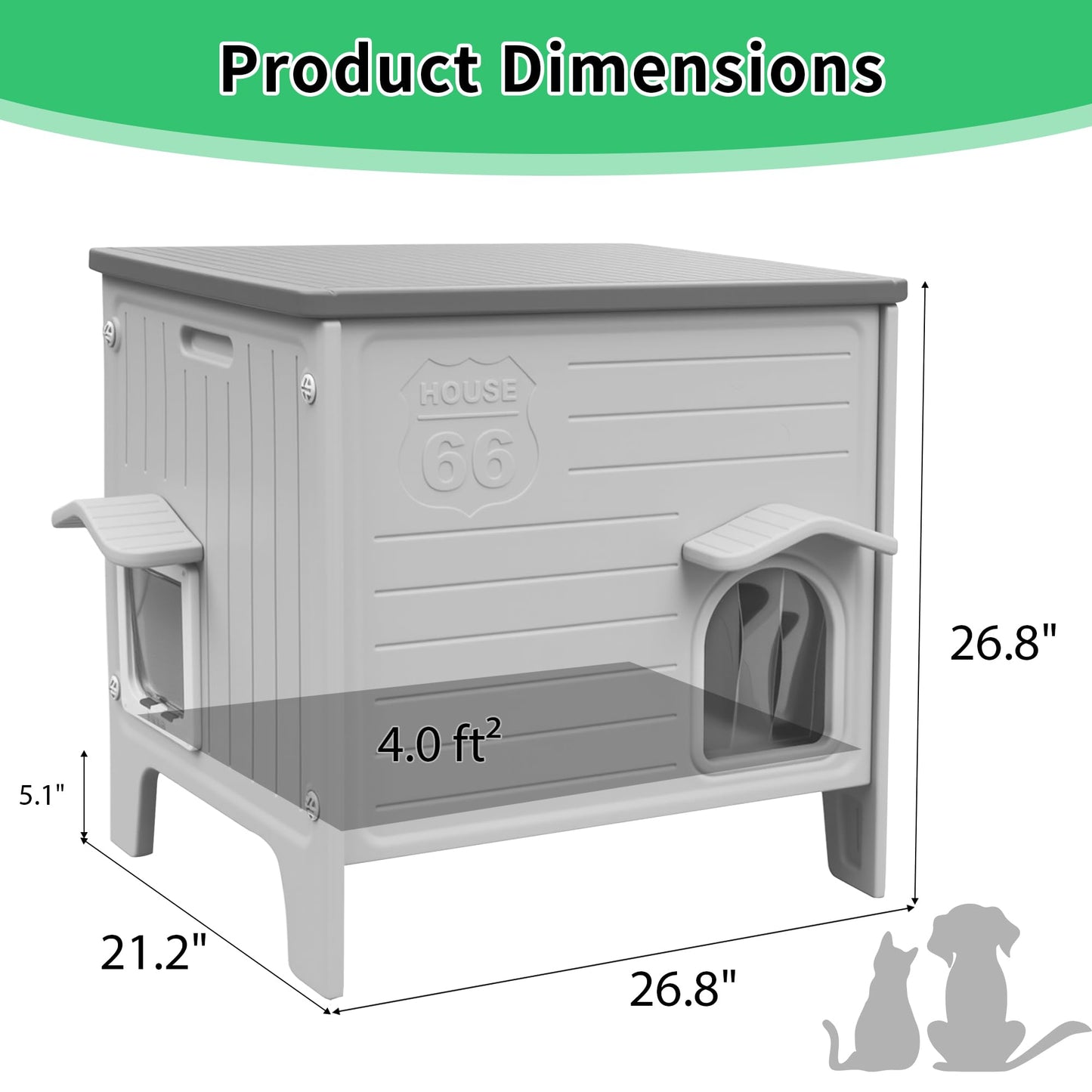 Rockever Plastic Outdoor Cat House, Waterproof Cat House for Outdoor Cats with Escape Door, Sturdy Feral Cat House Outdoor Indoor, Spacious and Clean Easily (Grey)