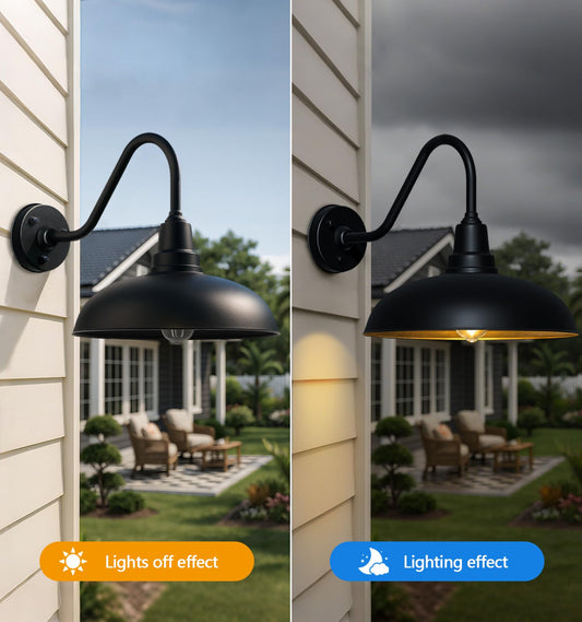 20" Extra-Large Gooseneck Barn Lights – Black Industrial Wall Sconces for Garage, Porch, or Farmhouse Patio – Rustproof and Weatherproof Exterior Lights – 2 Pack