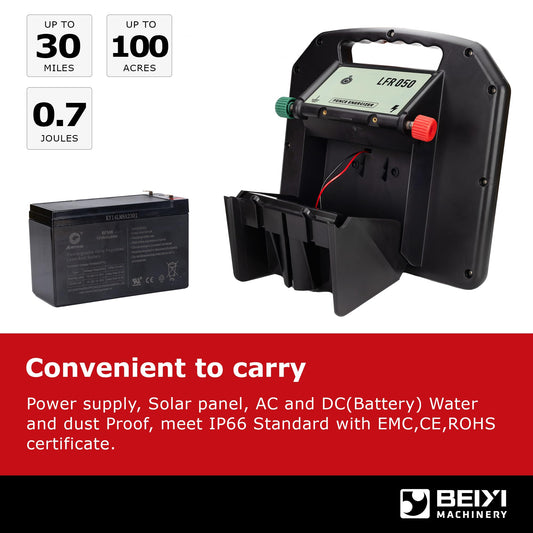 Solar Electric Fence Charger - 0.65 Joules 35 Mile Range Portable Solar Powered Electric Fence Charger, Integrated Machine for Livestock and Garden Protection