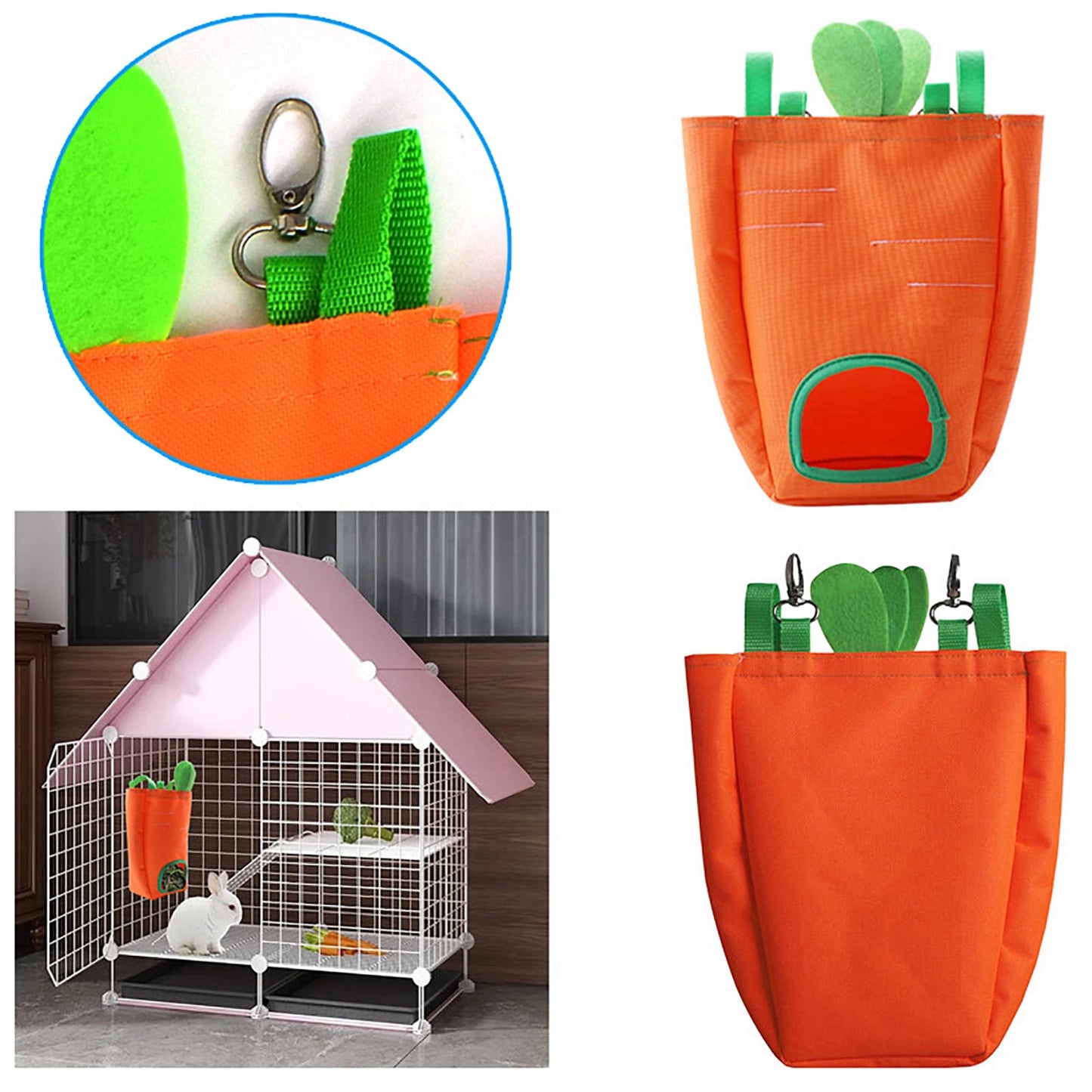 GKYZBB Rabbit Hay Feeder Bag for Cage Guinea Pig Timothy Hay Dispenser Storage Manger Hanging Large Less Waste for Bunny (Carrot)