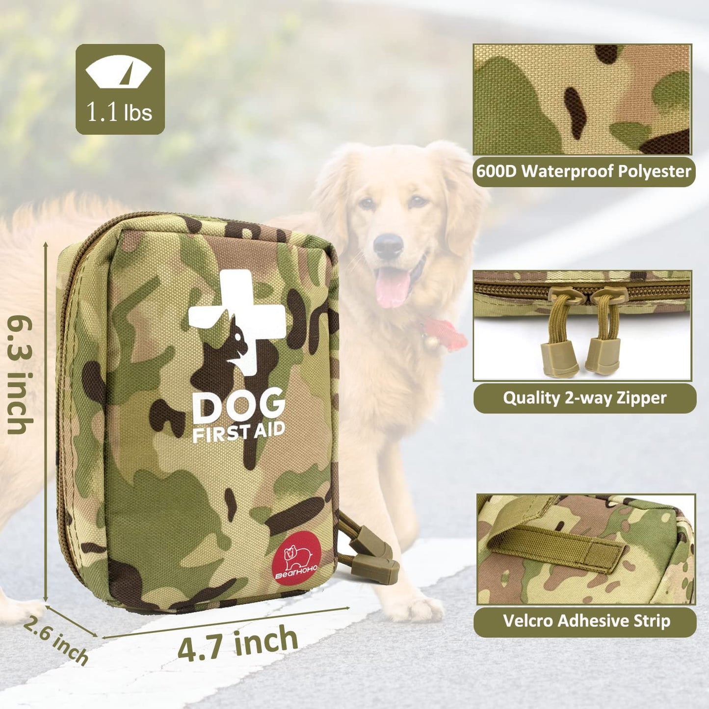 Portable Dog First Aid Kit 72 PCS Medical Supplies with Thermometer Emergency Blanket Splint Pet Emergency Bag for Camping Walking Cycling Car Hiking