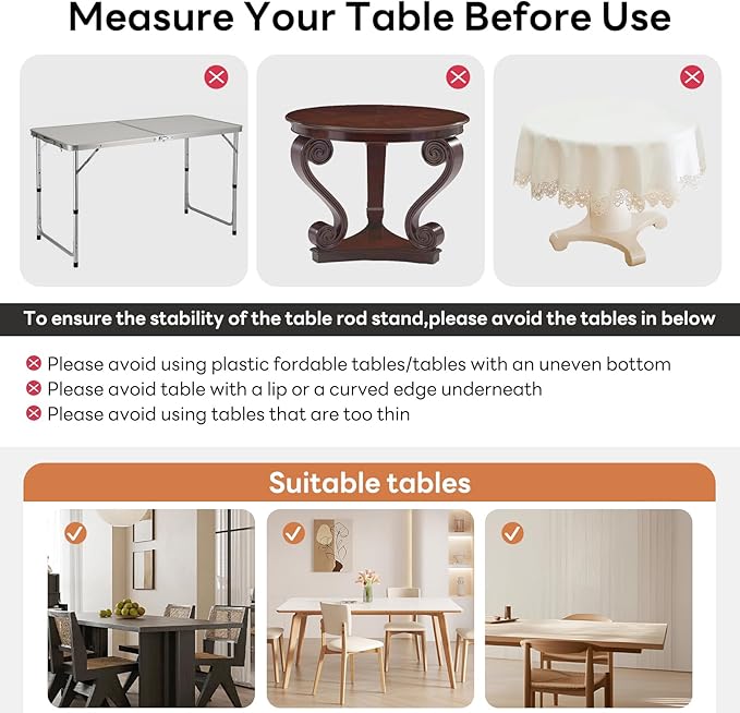 Over The Table Rod Stand with Clamps, Adjustable 32''-79'' Tall 32"-131" Length, White Table Arch Stand Metal Balloon Frame Hanging Rod for Weddings Birthdays Party Garden Arbors Decoration