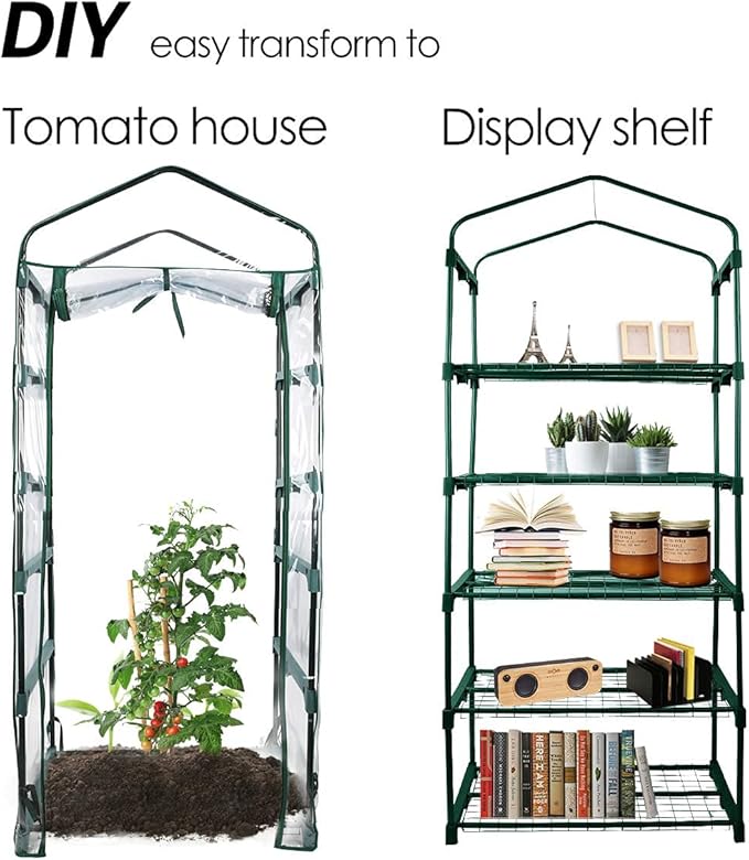 Worth Garden 5 Tier Mini Greenhouse - 75'' H x 27'' L x 19'' W - Sturdy Portable Gardening Shelves with PVC Cover - Small Porch Green House for Growing Plants Flowers Indoor & Outdoor