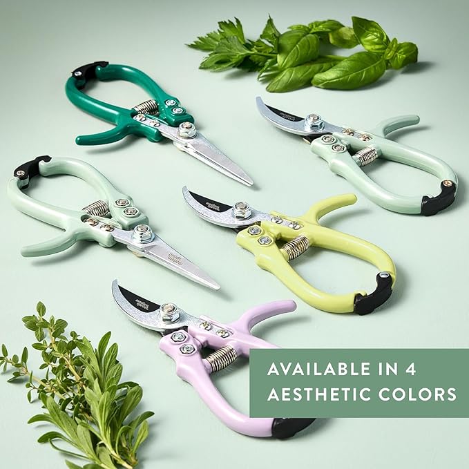 Modern Sprout Hand Pruners & Shears Set with Blister Pack - Lightweight Gardening Tools with Easy Lock - Sharp Carbon Steel Blades -Rust Resistant Scissors for Herbs, Flowers - Sage