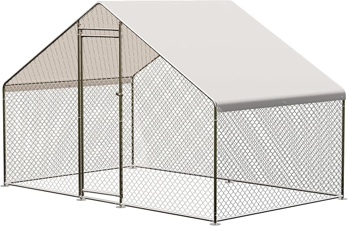 Large Metal Chicken Coop, Large Chicken Pen, Chicken Runs for Yard with Waterproof and Anti-UV Cover, Duck Rabbit House Outdoor (9.8'L x 6.5'W x 6.5'H)