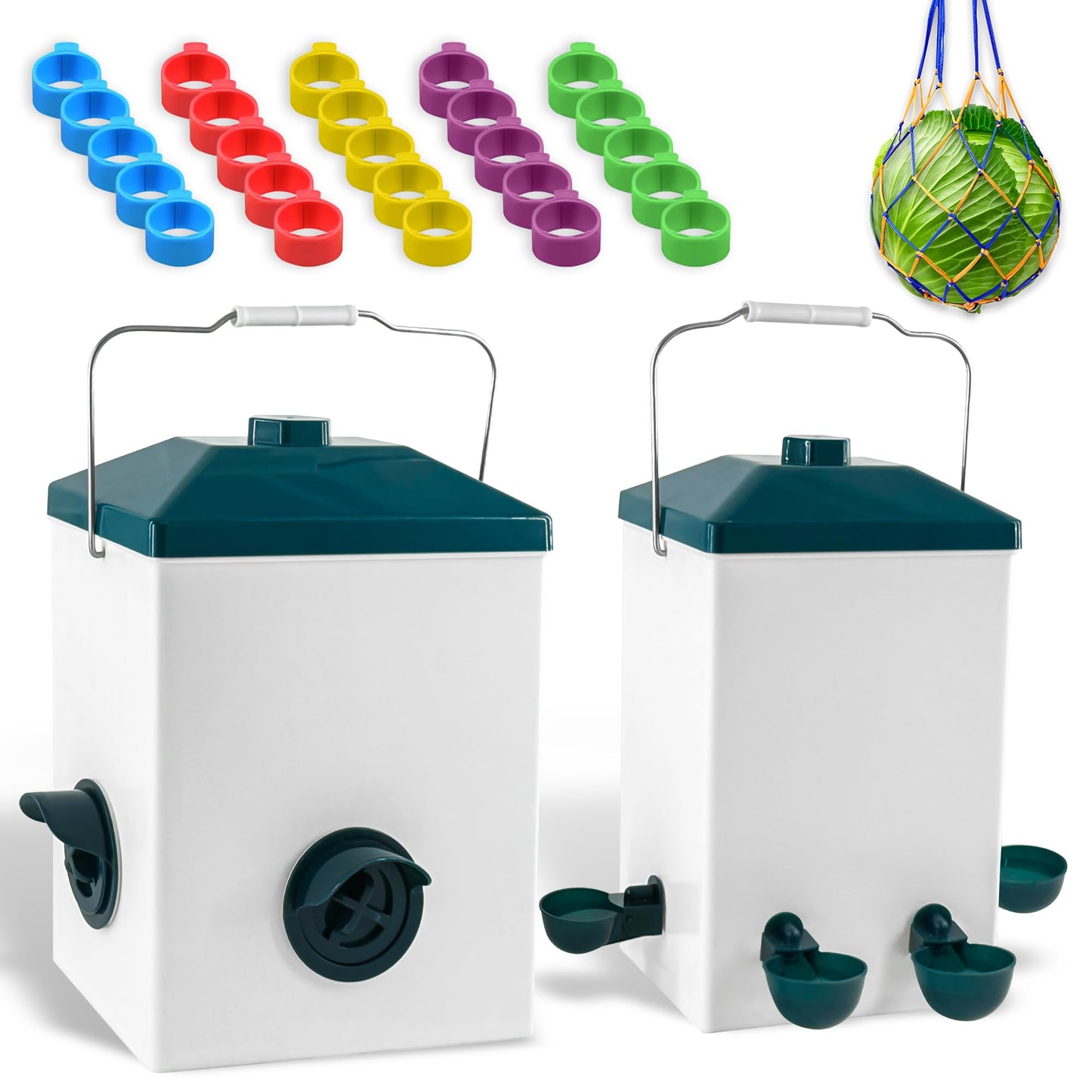 Loyala Automatic Chicken Feeder and Waterer Set 3 Gallon/25 Pounds No Waste Poultry Feeder Rain Proof Large Chicken Feeders Chicken Coop Accessories (Green)