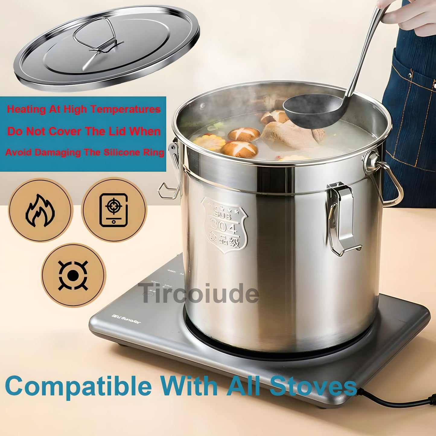 Tircoiude 304 Stainless Steel Kitchen Airtight Canister, 12L 3.1 gal Rice Oil Food Storage Bucket Transport Can with andles Airtight Lid for Rice Flour Grain Coffee Bean Pail Container
