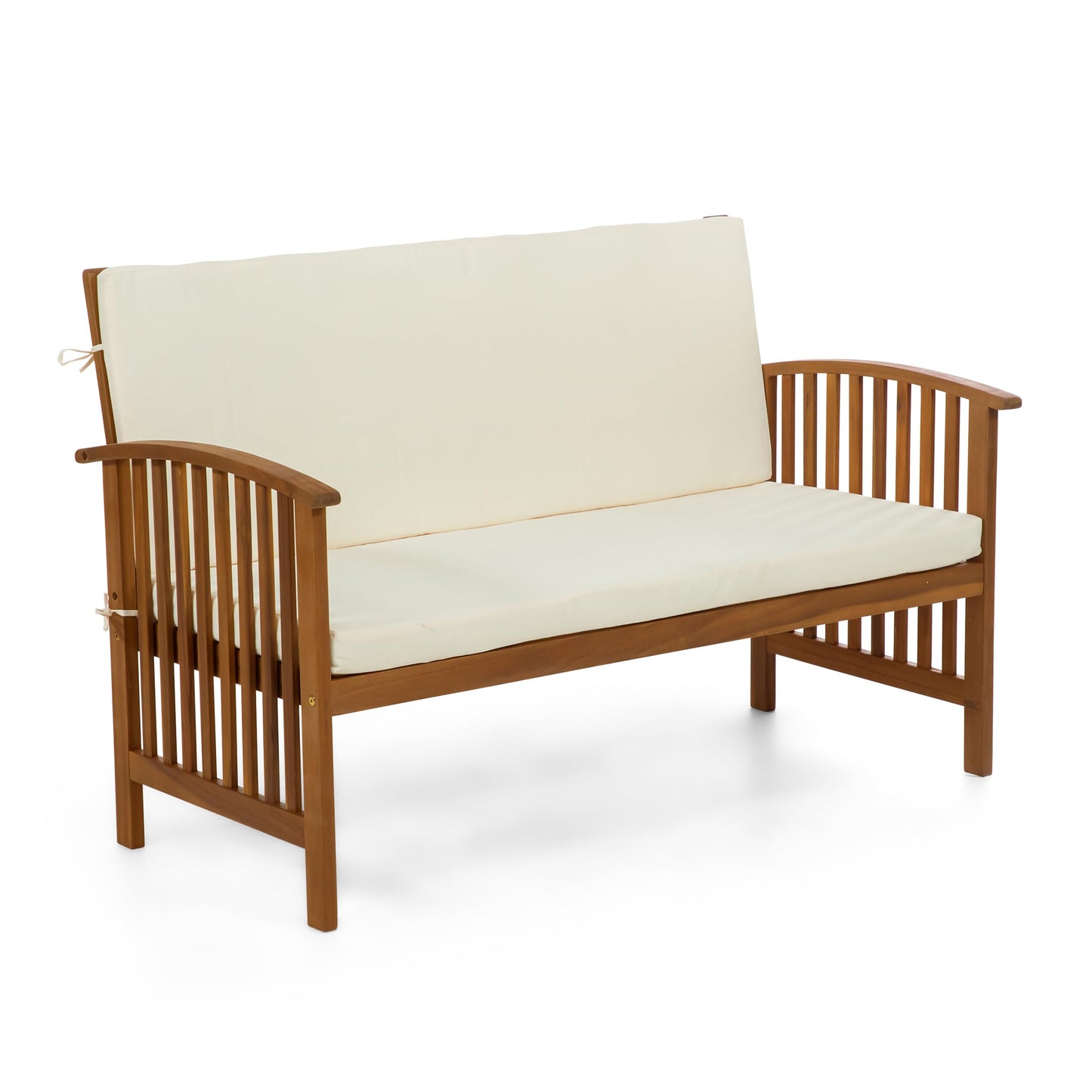 Greemotion Kyushu Farmhouse Acacia Wood 4-Piece Patio Set with Weather-Resistant, Include Tie-Back Cushions for Deck, Backyard, Lawn, Garden, Beige and Natural Brown