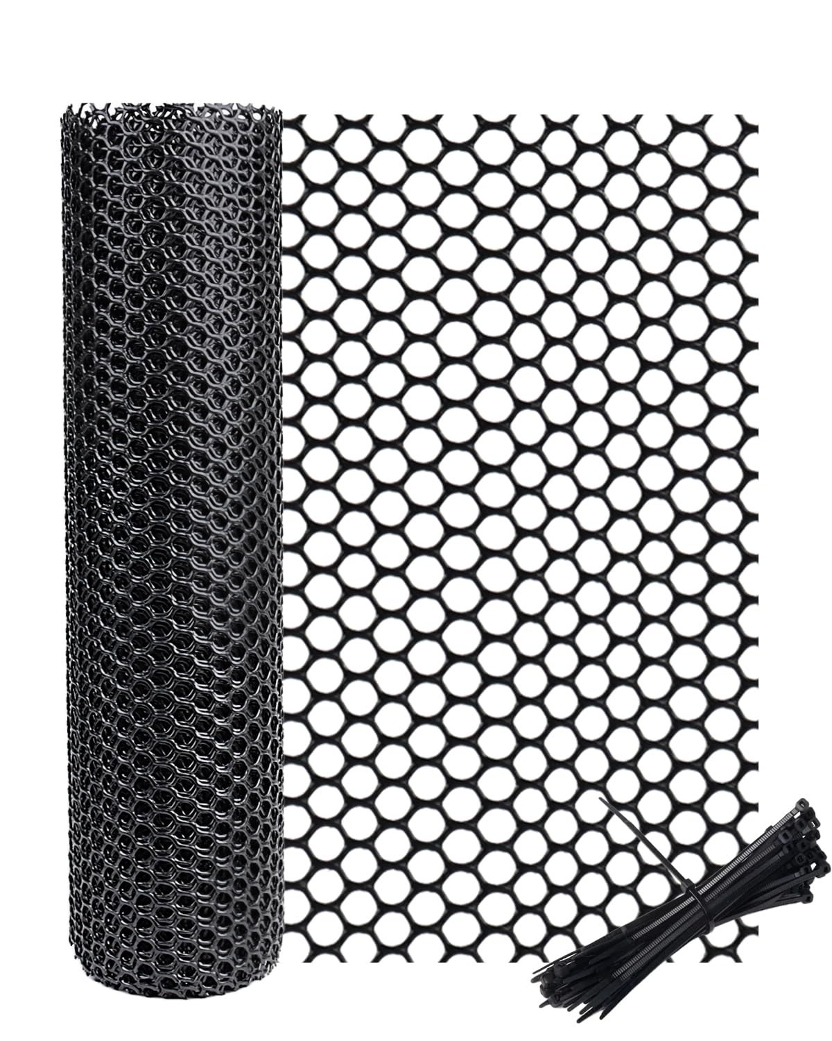 vensovo Black Plastic Wire Mesh 15.7IN x 10FT Roll - Chicken Wire Fencing for Poultry, Gardening Barrier, Balcony Guard for Cats and Dogs, Floral Craft Mesh with 20 Zip Ties