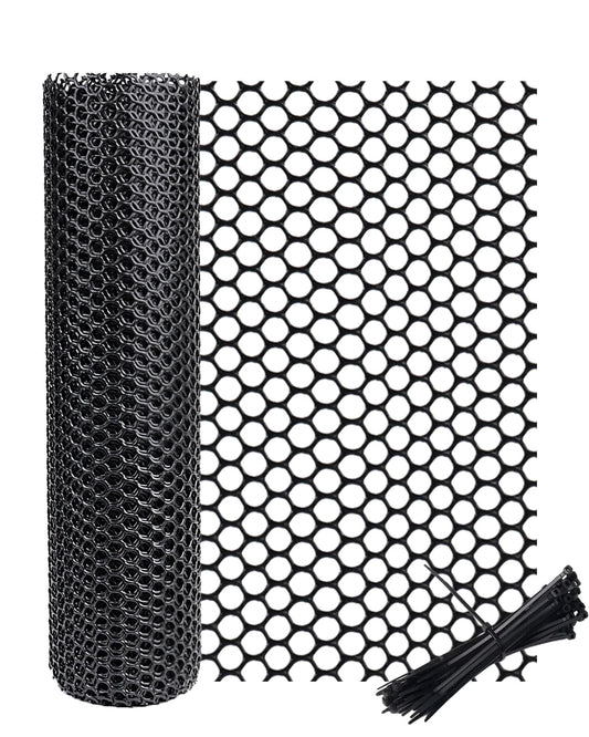 vensovo Black Plastic Wire Mesh 15.7IN x 10FT Roll - Chicken Wire Fencing for Poultry, Gardening Barrier, Balcony Guard for Cats and Dogs, Floral Craft Mesh with 20 Zip Ties