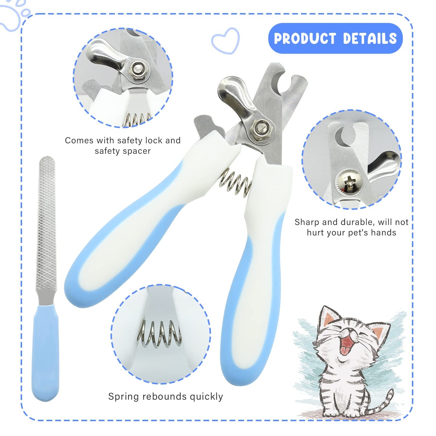 Pet Grooming Kit with Slicker Brush Bath Massage Glove Brush Pet Shedding Comb Nail Clipper Trimmer 6 Piece Set for Rabbit Kitten Guinea Pig Cat Chinchilla Ferret Small Animals