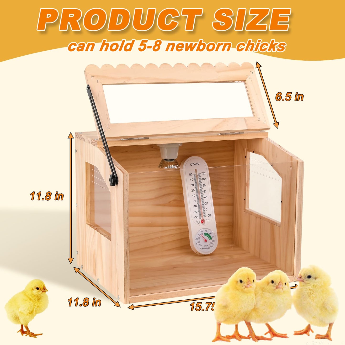 JOGEPEYO Chick Brooder Box, Brooder Box for Chicks, Pine,Quail Cage, Duck Brooder, Quail Cages, Ideal for Chicks, Ducks, Quails, Hamsters and Lizards,15.75'L x 11.8'W x 11.8'H