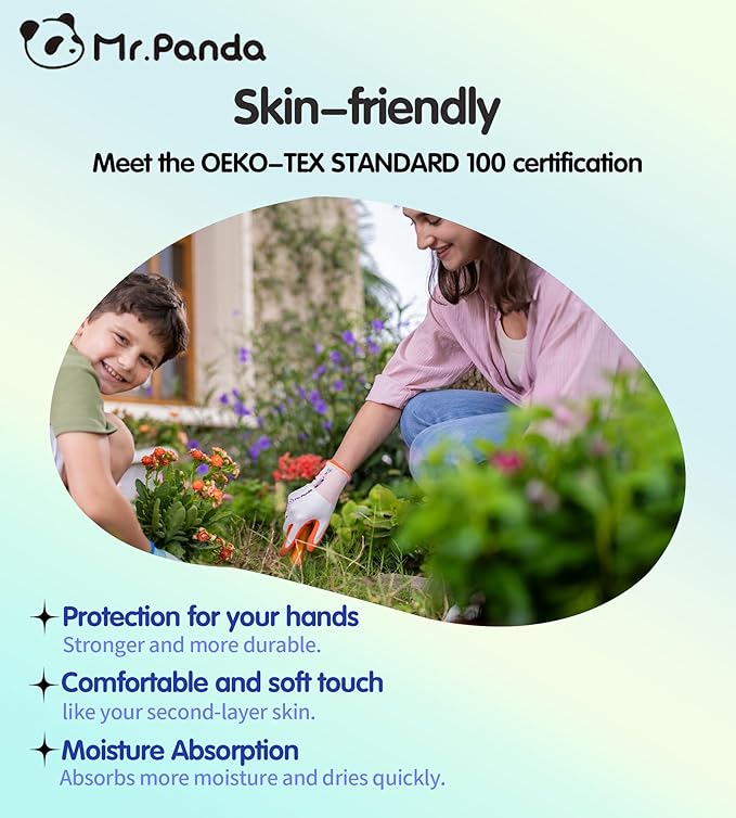 Mr.Panda 2 Pairs Skin-Friendly Gardening Gloves for Women, Latex Coated Garden Gloves, Ladies Outdoor Yard Work Gloves, Breathable, Blue & Red, Large