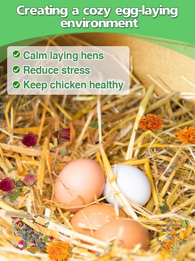 21 Oz Chicken Nesting Herbs - Natural Nesting Box Feed Herbs in 6 Dried Flower & Herbs for Freshening Bedding Chicken Coop Create Comfortable Environment