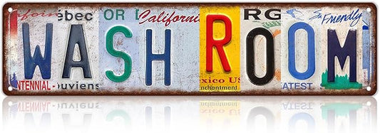 Vintage Wash Room Metal Tin Signs Street Signs Home Wall Decor 16 x 4 Inches